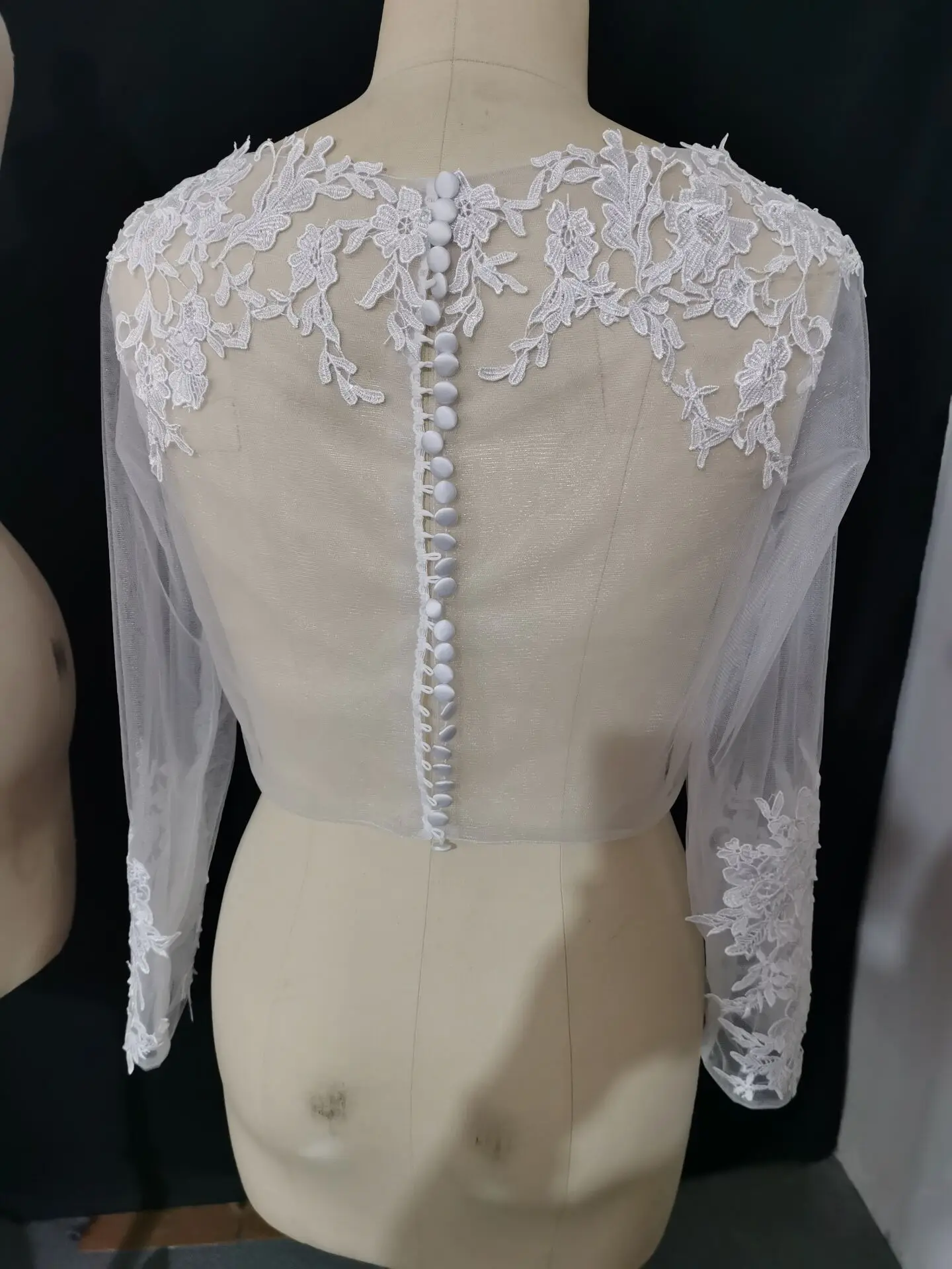 Long Sleeve Lace Appliques Wedding Coat Bridal Bolero Wrap Lace Bride Shawl