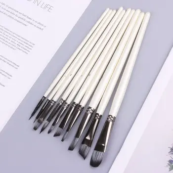 

10pcs/set Wooden Handle Nylon Hair Paint Brushes Professional Oil Watercolor Painting Drawing