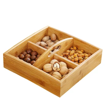 

Large Natural Solid Wooden Food Storage Kitchen Parlor Nut Snack Candy Organized Plate Acacia Wood Plate Wooden Box Organizer