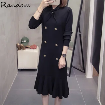 

Plus Size Women Knitted 2020 New Winter Sweet Cute Double Breasted Mermaid Party Dress Long Sleeve Bandage Wrap Dresses Clothes
