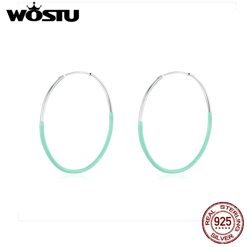 

WOSTU Big Circle Blue Hoop Earrings 100% 925 Sterling Silver Earrings For Women Wedding Fashion Silver 925 Jewelry CTE141