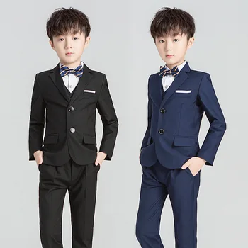 

3PCS Autumn/Winter Korean Style Young Boys Formal Suits England-Style Flower Boys Turn Down Collar Suits for Wedding
