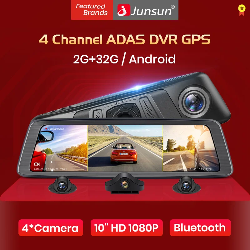 Junsun 2019 Восьмиядерный 4G 4 канала ADAS Android автомобильный видеорегистратор Dashcam 10