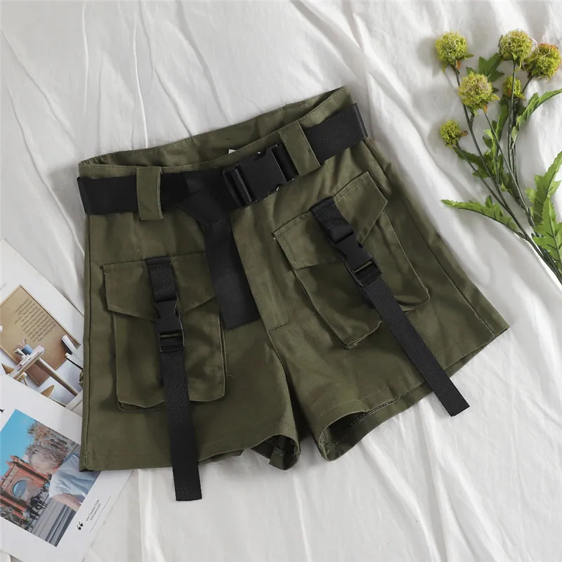 Лето-осень Для женщин рабочие шорты универсальные высокие пояса широкие шорты женские свободные BF армейские зеленые шорты плюс Размеры A1580