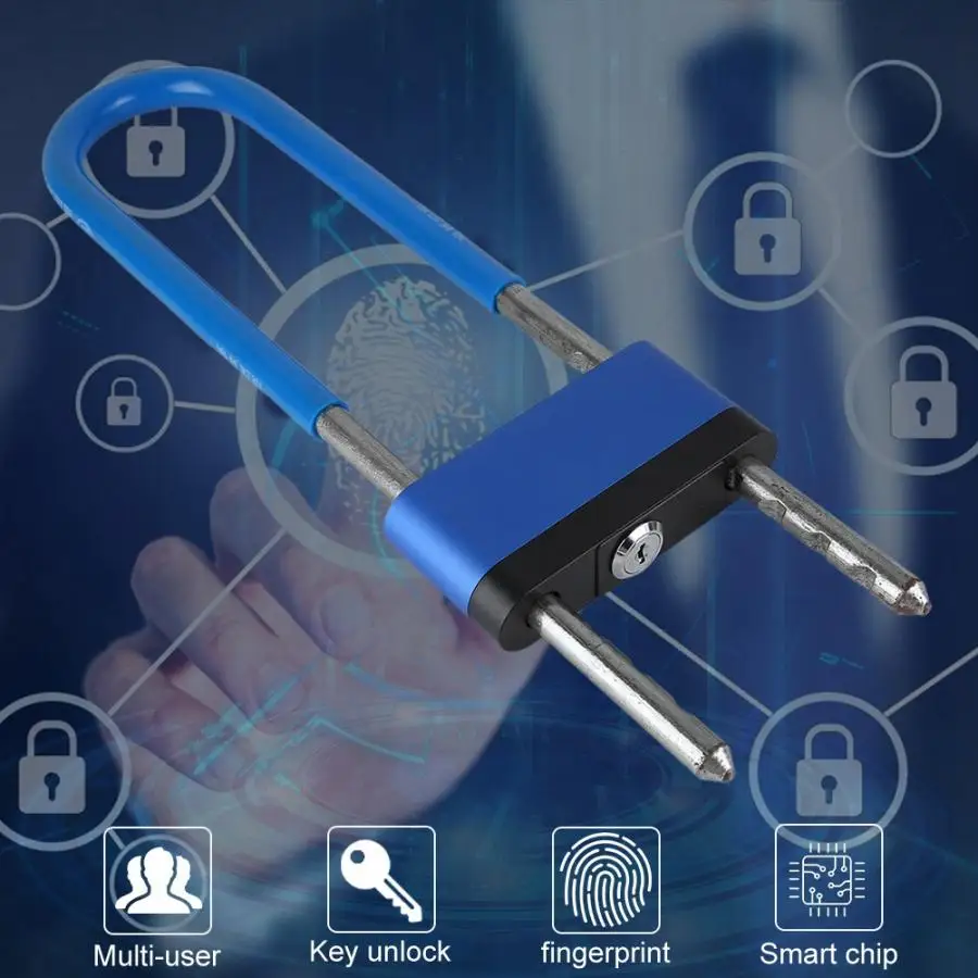 

U Type Fingerprint Door Lock Waterproof Padlock With 2 Spare Keys for Bike Office Warehouse