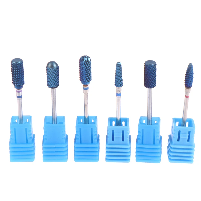 6 типов фрез для ногтей, аксессуары для ногтей, фрезы для ногтей, сверло для ногтей, синие вольфрамовые карбидные сверла, маникюрные наконечники