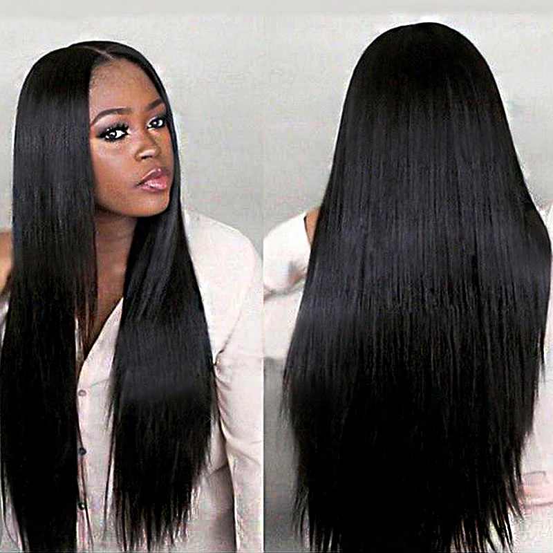 Middle Part Natural Colored Synthetic Lace Front Wig Long Black Straight Cosplay Frontal Wigs Pre Plucked Glueless Tinashe Hair