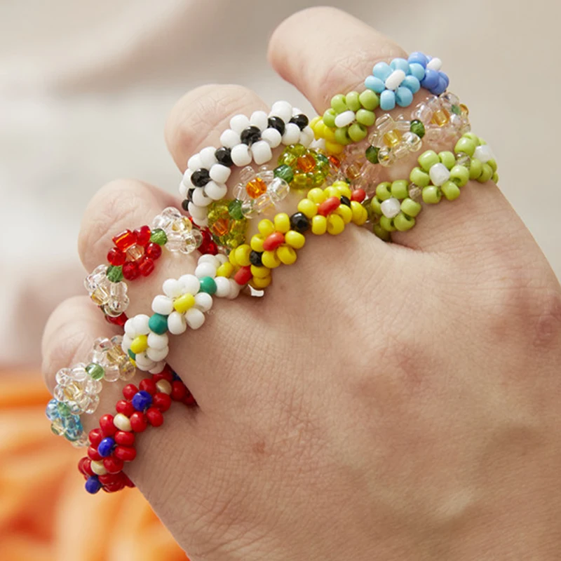 Korean Colorful Bohemia Small Flower Ring 15 Style For Women
