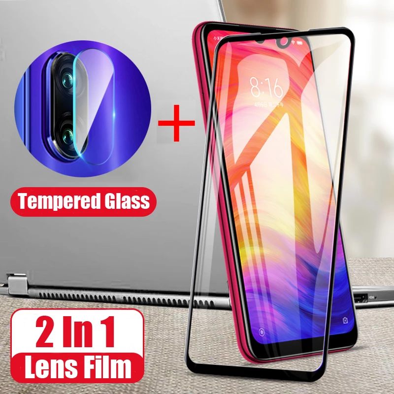 2 в 1 9D закаленное стекло для Xiaomi Redmi 7 объектив камеры Flim Для стеклянная Защитная