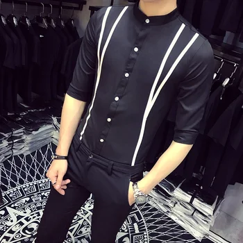 

Fashion Simple Men Shirt Brand New 2020 Summer Half Sleeve Shirts For Men Front Straps Design Slim Fit Blouse Men Clothes 5XL-S