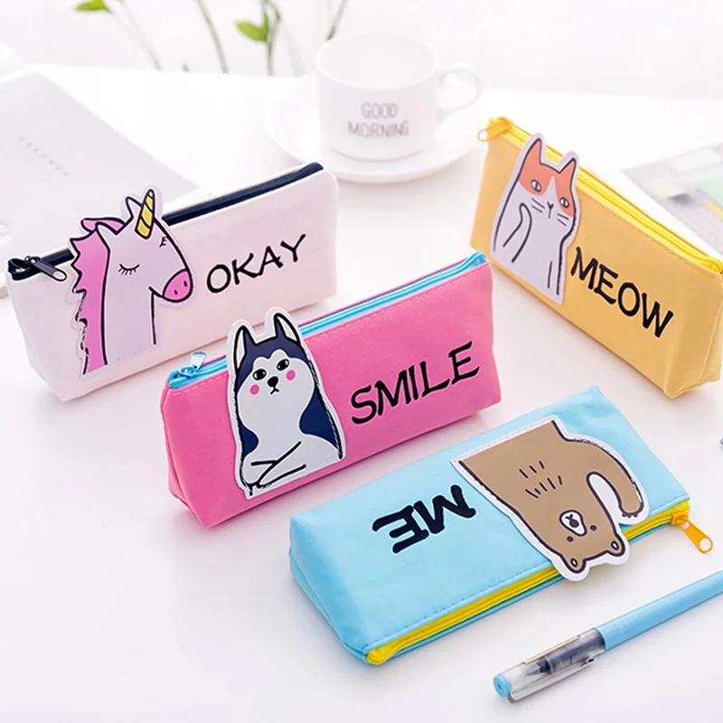 

Cute Cartoon Animal Bear Cat Unicorn Pencil Bag Leather Pencil Case Stationery Pen Case School Office Supplies Pen Pouch