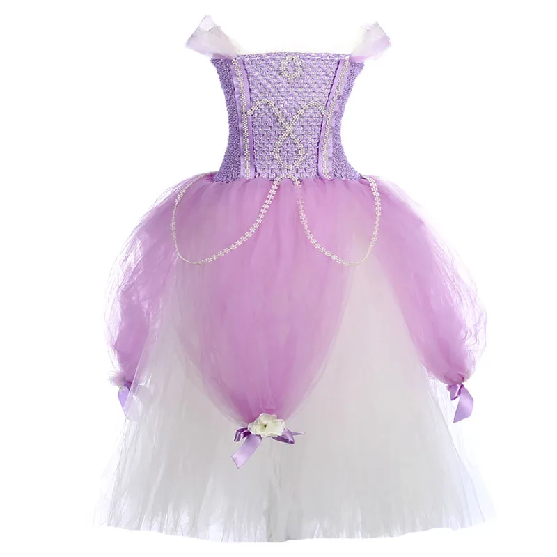 Платье-пачка принцессы Софии для девочек пышные платья с цветами лаванды для девочек с жемчугом на день рождения детский костюм на Хэллоуин уличная одежда
