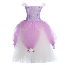 Платье-пачка принцессы Софии для девочек пышные платья с цветами лаванды для девочек с жемчугом на день рождения детский костюм на Хэллоуин уличная одежда