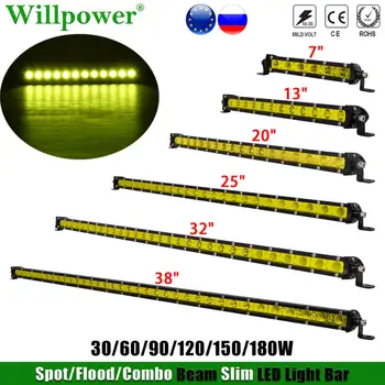 

Single Row Slim 7 13 20 25 38 inch LED Work Light Bar SUV Car ATV UTV 4X4 4WD Offroad 30/60/90/120/150/180W Yellow Light LED Bar