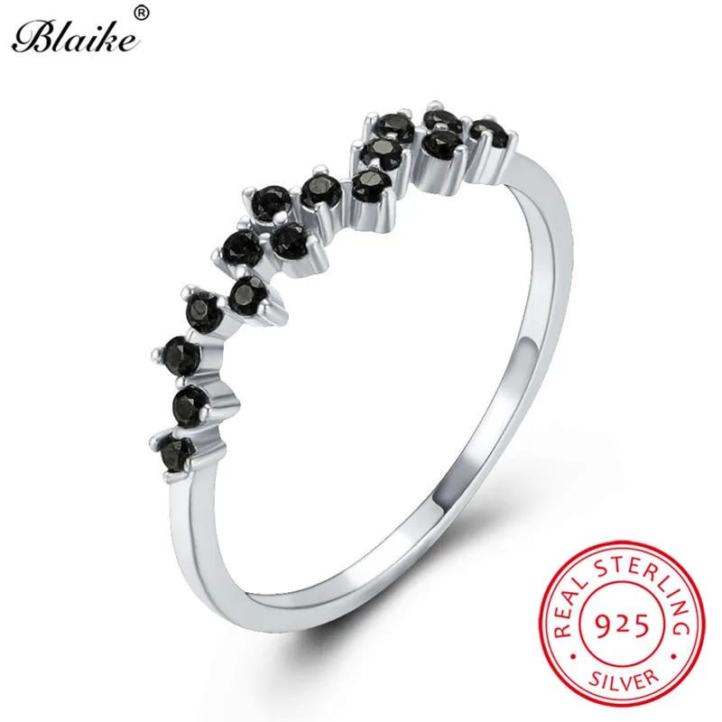 Silver Black Минималистичное 925 пробы Серебряное кольцо для женщин тонкое кольцо изящное Маленькое Черное Красное циркониевое обручальное кольцо ювелирное изделие - Цвет камня: Silver Black