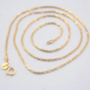 Pure 18k Yellow Gold Chain Unisex Luck 1mmW Full Star Link Chain Necklace 18inches 2.15g 2