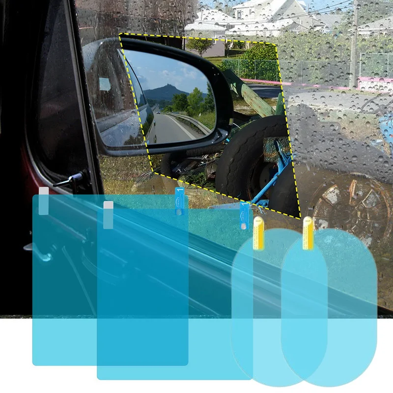 2pc Waterproof Car Rearview Mirror Sticker Anti-fog Protective Film Rain Shield 