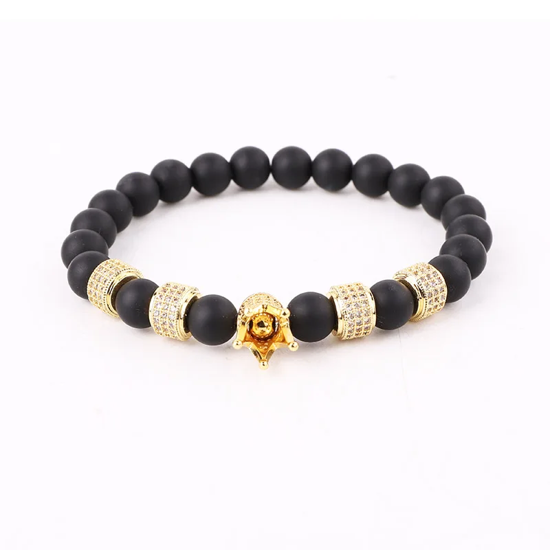 JARAVVI Luxury Design CZ Pave Crown Charm Natural Stone Matte Onyx Elastic Bracelet Set Men Jewelry Gift - Image 5