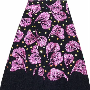 

Beautiful leaf sequin embroidery French tulle lace Nigerian style lace dress design fabric