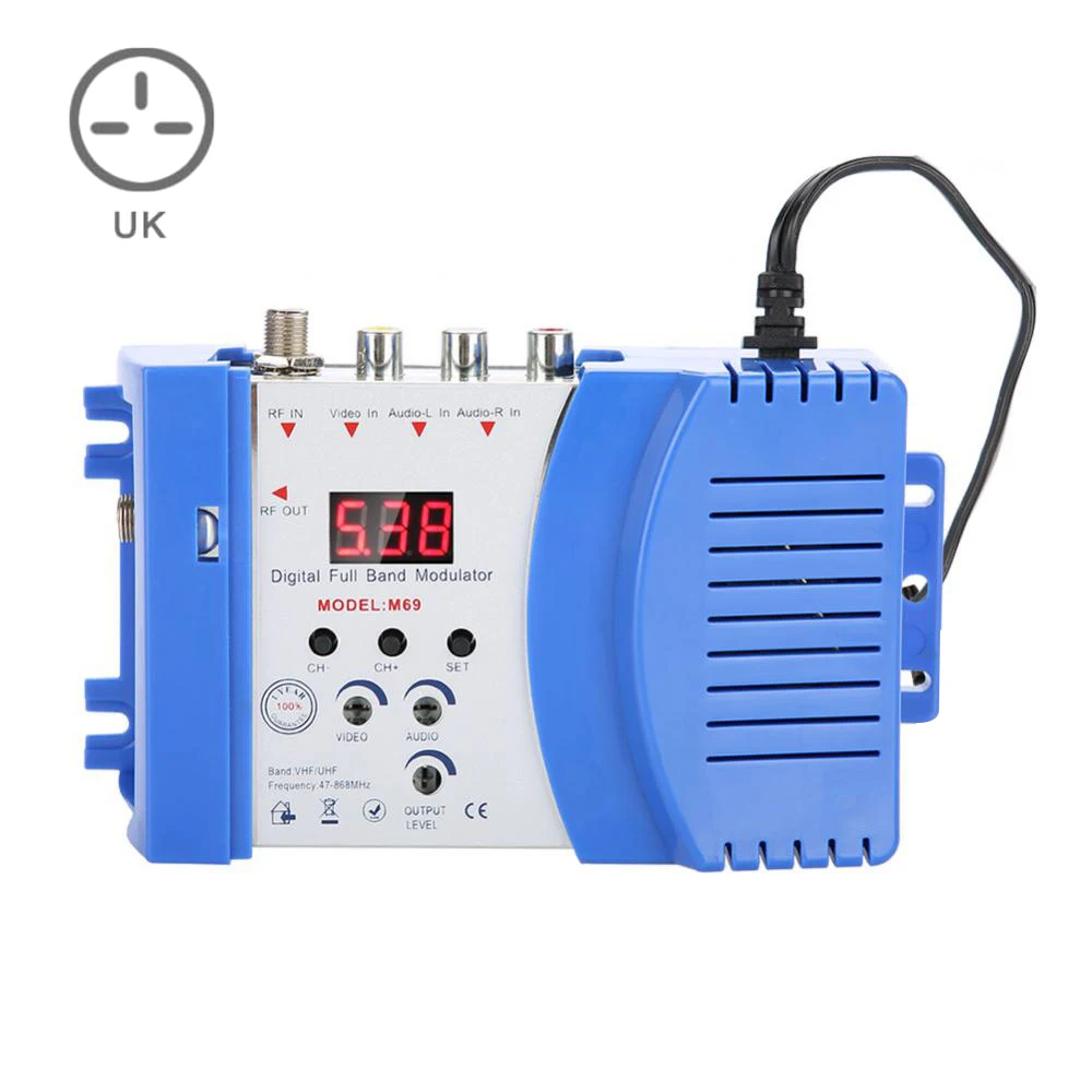 Профессиональный цифровой VHF UHF RF модулятор AV в RF AV в ТВ конвертер адаптер GV99 - Цвет: UK Plug