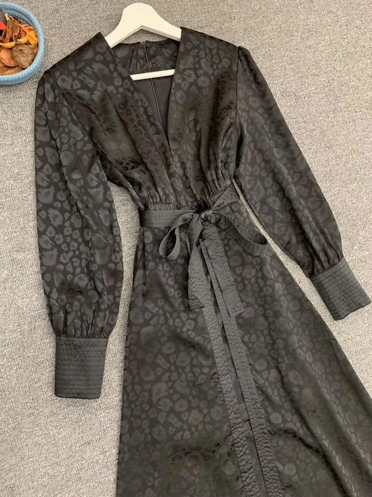 Svoryxiu дизайнерское осенне-зимнее черное Макси платье женские с длинным рукавом цветочный принт на шнуровке v-образный вырез сексуальные вечерние длинные платья