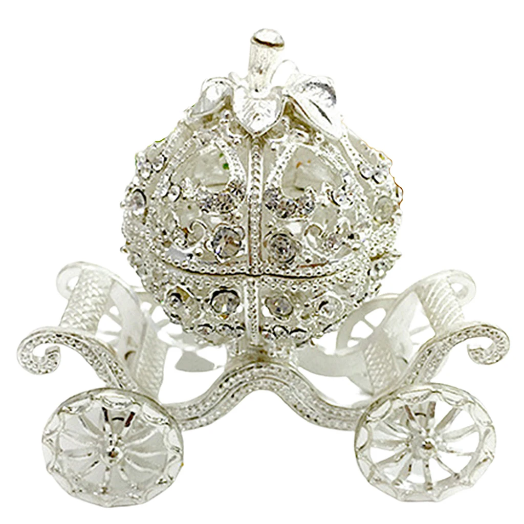 Pumpkin Carriage Crystal Jeweled Trinket Jewelry Box, Wedding Ring Box Novelty Gift for Women Girls