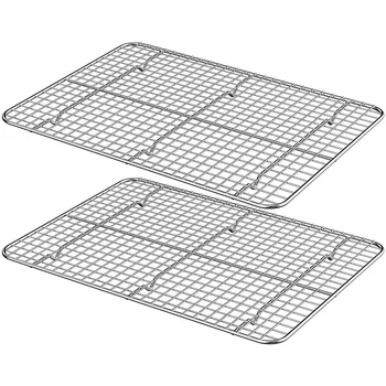 

2 Pcs 304 Stainless Steel Cooling and Roasting Rack Broiler Rack 17X12Inch Thick Wire Grid for Baking Sheet Pan Cooking