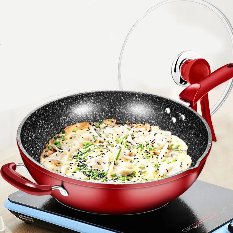 Wok антипригарная сковорода без масла дымовая Плита Газовая плиты плоское дно кастрюля для приготовления кастрюля без ручки Посуда для варки кухонного горшка для приготовления пищи