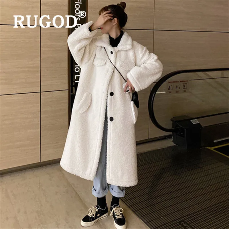 RUGOD, толстое теплое пальто из овечьей шерсти, женское модное пальто с длинным рукавом, белая зимняя куртка, длинное зимнее пальто casaso Mujer