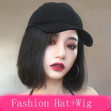 Мода Боб парик бейсбольная кепка для женщин короткий бразильский прямой парик женский Snapback хип-хоп шляпа