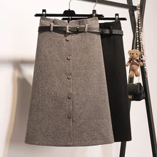 Saia юбка миди Saia длинная юбка длиной до колена из хлопка и льна для офисных леди, однотонная прямая юбка с поясом, завышенная талия, Осень-зима