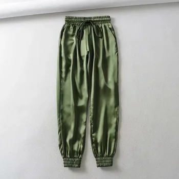 

women pants Black satin joggers women trousers high waist pants pink sweat pants green satin pants women sweatpants Winter