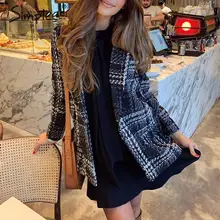 Simplee, винтажный клетчатый женский Блейзер, пальто, v-образный вырез, длинный рукав, пуговицы, Осень-зима, женские блейзеры, уличная одежда, женские блейзеры, куртки