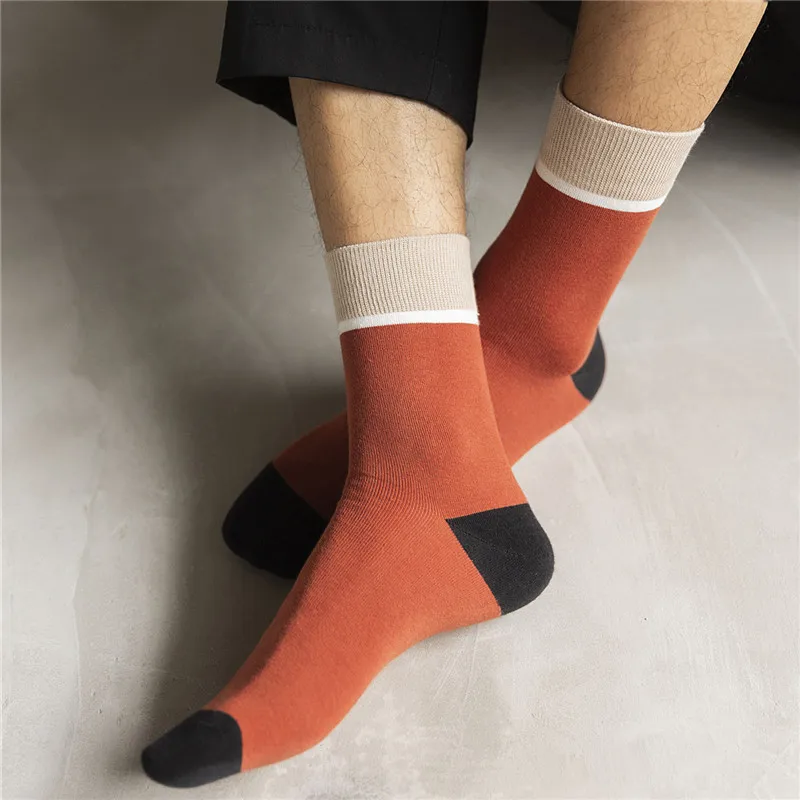 KingDeng Winter Cotton Middle tube Man Socks Keep Warm Black Harajuku Sheer Luxury Plain Color Sock Streetwear Fashion Design