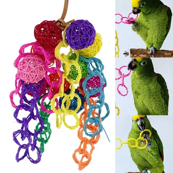 

Parrots Chewing Toys Bite Toys Colorful Rattan Wood Rope Cave Ladder Hang Toys for Pets Birds _WK
