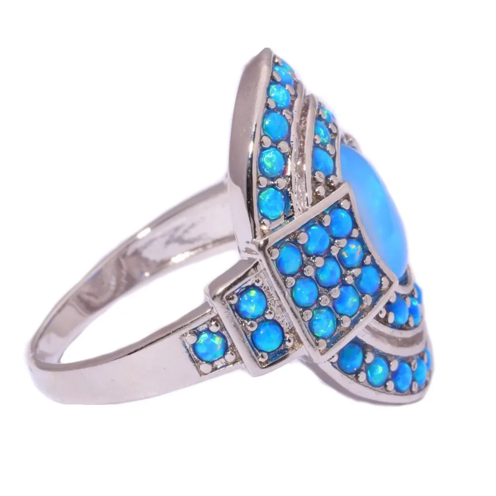 CiNily Vintage Blue Fire Opal Rings With Stone Silver Plated Luxury Large Bohemia BOHO Summer Cocktail Party Fully-Jewelled