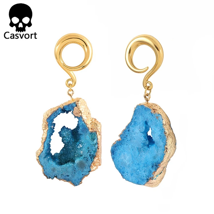 Casvort 2 шт. Новое поступление Драгоценный Камень Висячие серьги-тоннели серьги из нержавеющей стали крючки с грузилами пирсинг ювелирные изделия