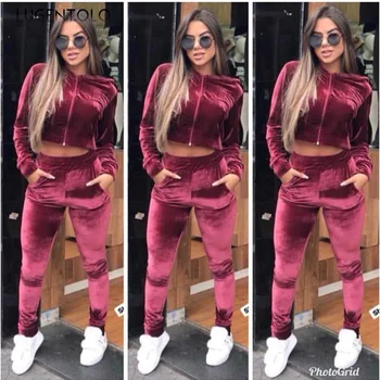 

Lugentolo Women 2 Piece Set Hooded Zipper Short Top Long Sleeve Sports Casual Solid Straight Pocket Pencil Pants Fashion Set