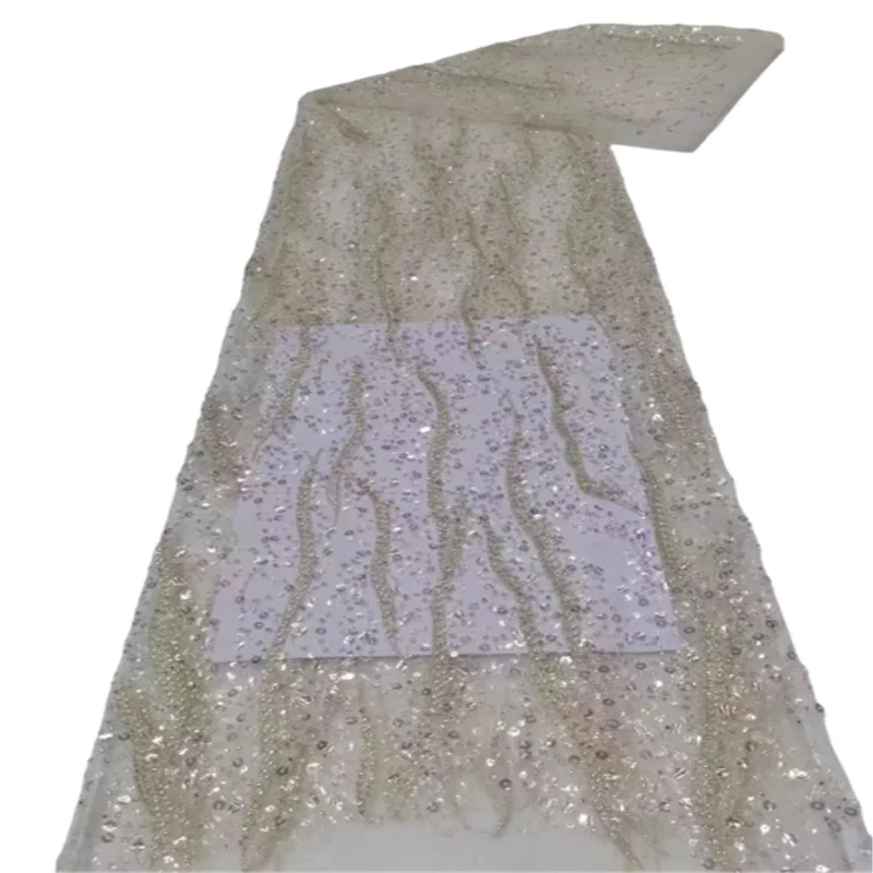 

Sequins Lace Fabric 2021 5 Yards High Quality African Nigerian Tulle Lace Fabric For Diy Sew Dress Wedding Party