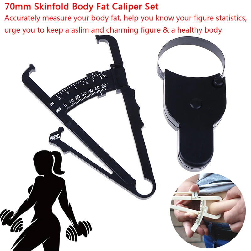 Body fat caliper 70mm Skinfold Body Fat Caliper Set Measure Tape Body Fat Monitors Tester Skinfold Measurement Tool
