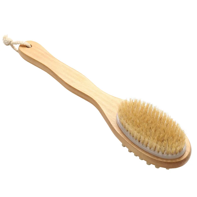 Двусторонняя щетка из натуральной щетины деревянная для ванны и душа тела спины