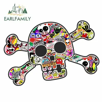 

EARLFAMILY 13cm x 6.7cm For Pirate SKULL Motorcycle Car Stickers DIY Fine Decal Car Door Protector Cartoon Custom Printing