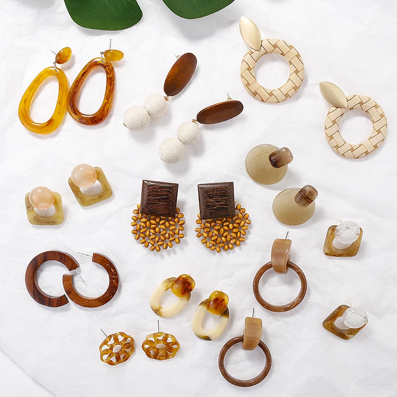 

AENSOA Handmade Acrylic / Wooden Acetic-acid Geometric Drop Earrings For Women 2019 Fashion Hot Sale Earrings Party Jewelry