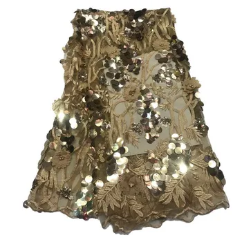 

Latest French Nigerian sequins beads Lace Fabric High Quality Embroidered Tulle African Laces Fabric Wedding French Tulle Lace