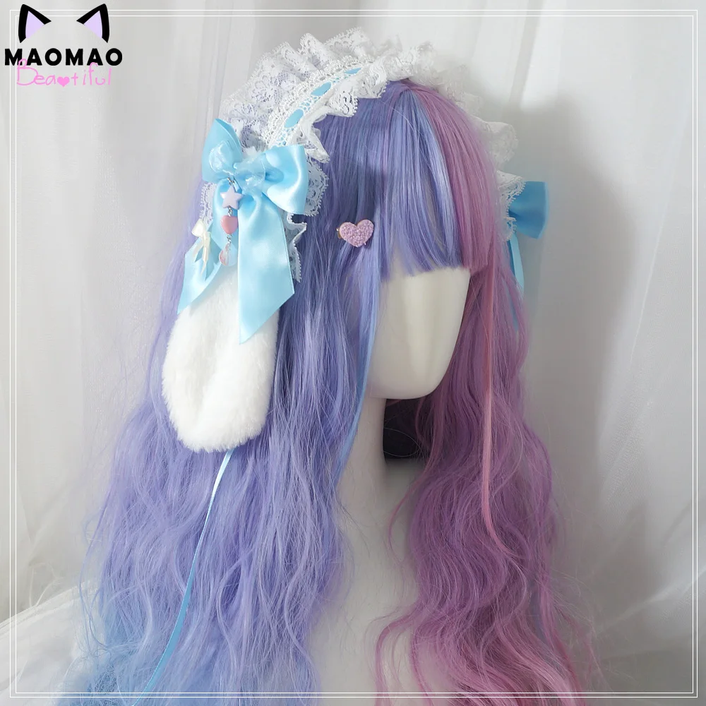 Blue Kawaii Съемная мягкая сестра Вислоухий кролик лента для волос заколка в Стиле Лолита аксессуары для волос бант украшения обруча для волос Косплей - Цвет: Blue