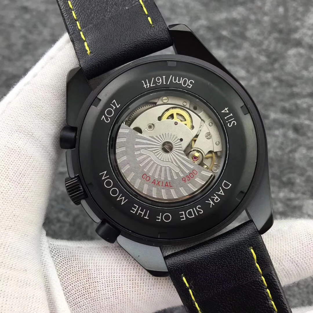 Luxury Brand Men Automatic Mechanical Watches Speed Full Black Leather Canvas Luminous Gent Red Blu