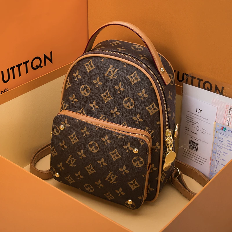 

2020 New Fashion Women Backpack Genuine Leather Student Small School Bag Flower Printing Ladies Luis Vuiton Clothes Luxury Cc Gg