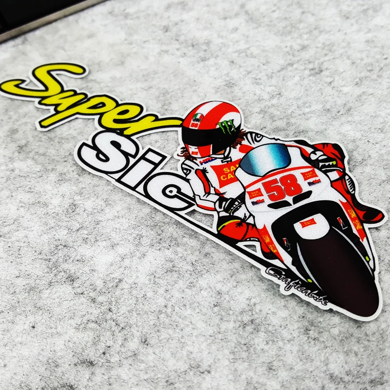 LuLuSticker #055 15x5.2cm Super Marco Sic Motorcycle Racer Cartoon Reflective Motorbike Helmet Fuel Tank Car Stickers | Автомобили и