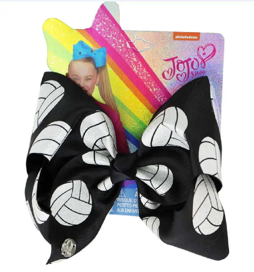 NEW 8'' hair bow Softball Team Baseball Volleyball and football Cheer Bows Glitter  Holders for Cheerleading Girls 8pcs