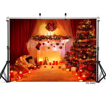 

Christmas Tree Fireplace Candle Wreath Backdrop Decor Baby Newborn Portrait Photography Background Photocall Photo Studio Props